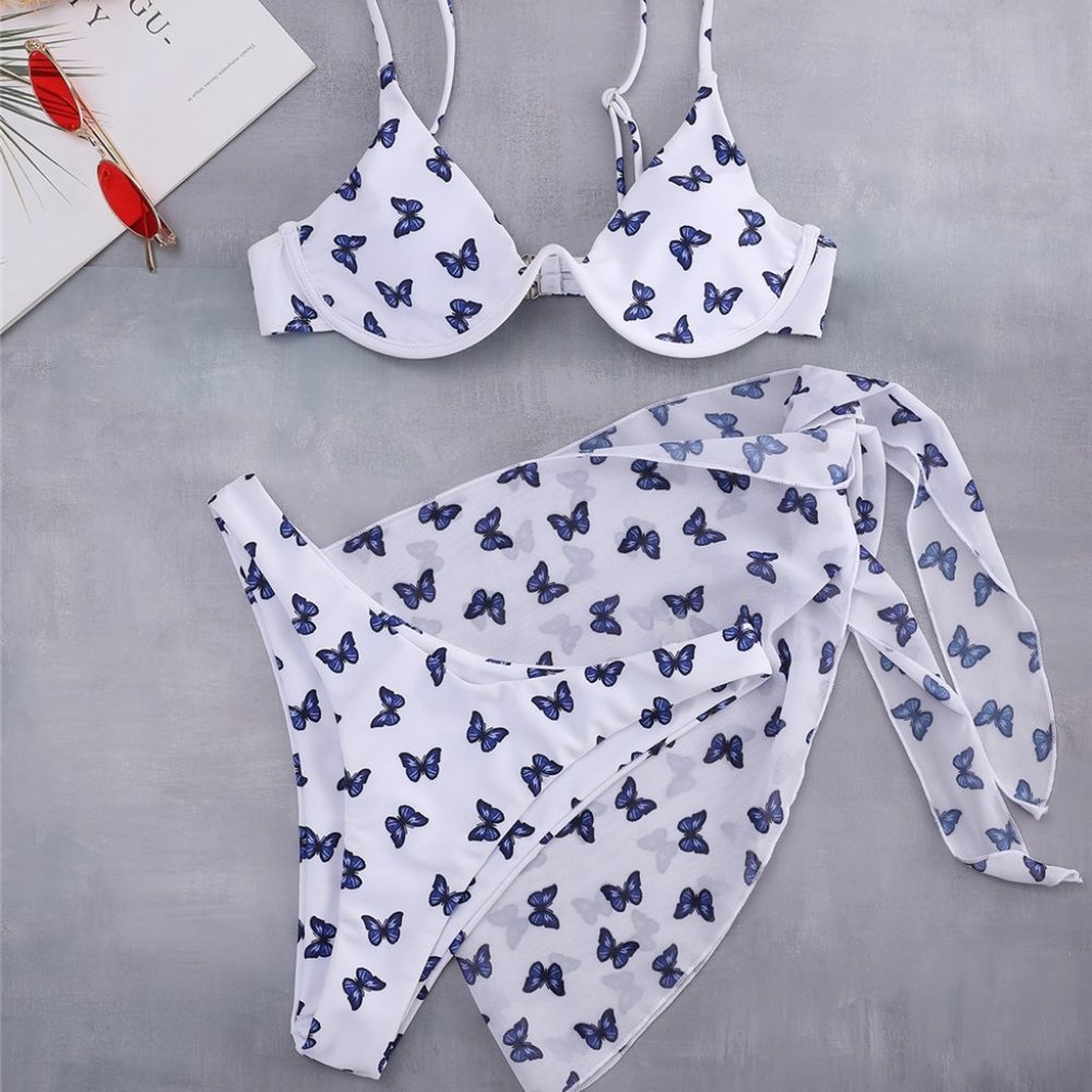 3 Piece Bathing Suit Butterfly Cover Up Bikini